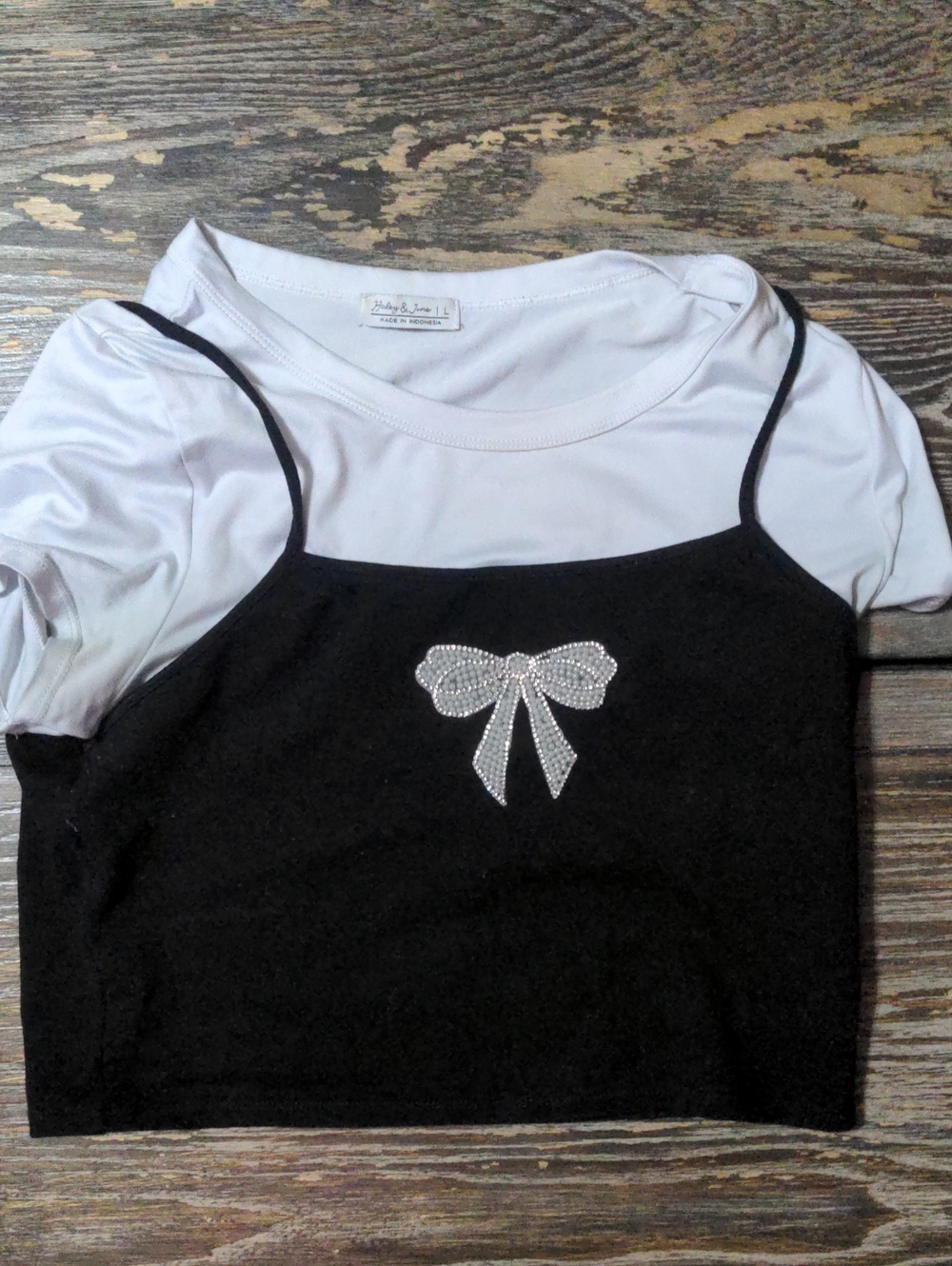Kids Black Layered Bow Tank Top with White Undershirt